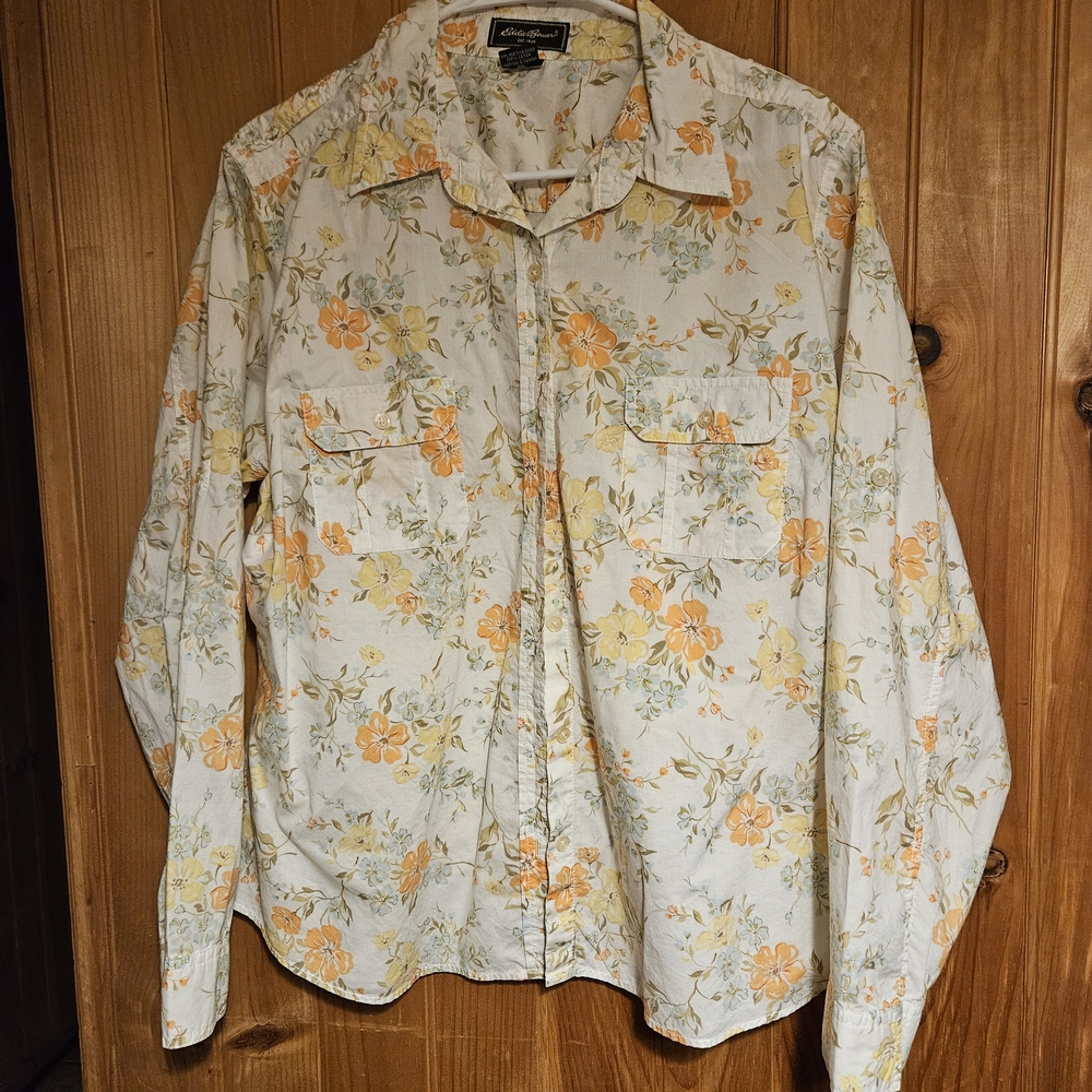 Eddie Bauer Orange and Yellow Button Down Shirt XL